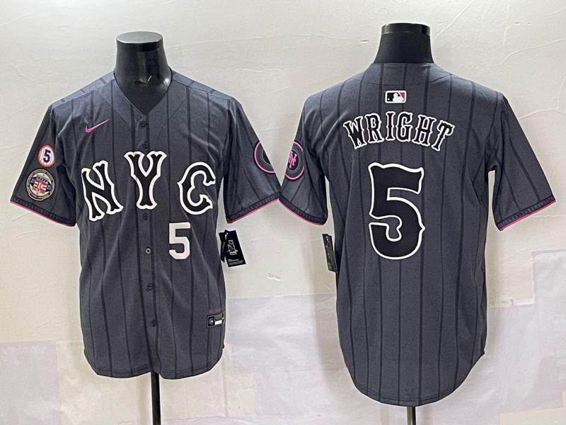 Men 2025 New York Mets 5 Wright Grey Game Nike MLB Jersey style 011